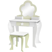 Set Toeletta per Bambina con Specchio Trucco in Acrilico e Sgabello Abbinato in MDF Bianco