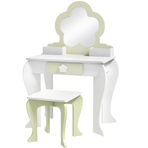 Set Toeletta per Bambina con Specchio Trucco in Acrilico e Sgabello Abbinato in MDF Bianco