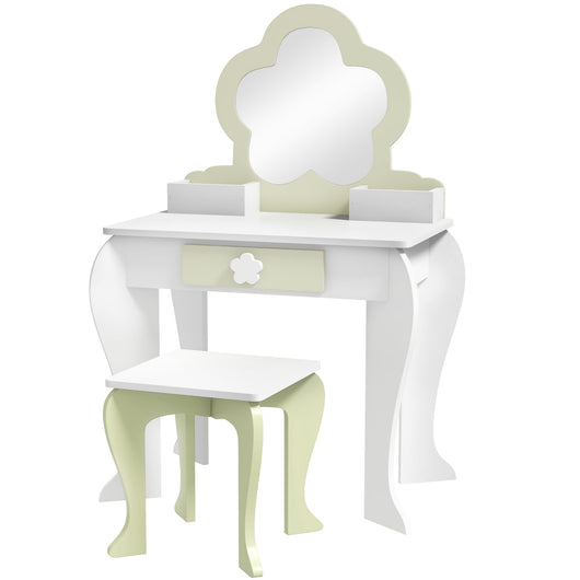 Set Toeletta per Bambina con Specchio Trucco in Acrilico e Sgabello Abbinato in MDF Bianco
