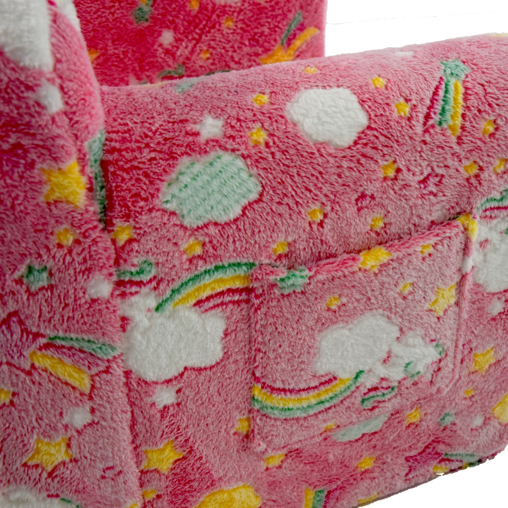 Poltrona per bambini in tessuto con braccioli, fodera sfoderabile e motivo luminoso, leggera, in schiuma rosa