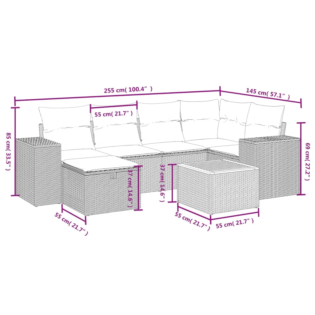 Set Divani da Giardino con Cuscini 7pz Nero Polyrattan 3265172
