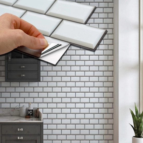 285 x 14 cm @24 pezzi Metro Tegola Bianco Sabbia Sticker - Adesivo e Sticking Tegole da Parete - Cucina Bagno Tegola Trasferibile