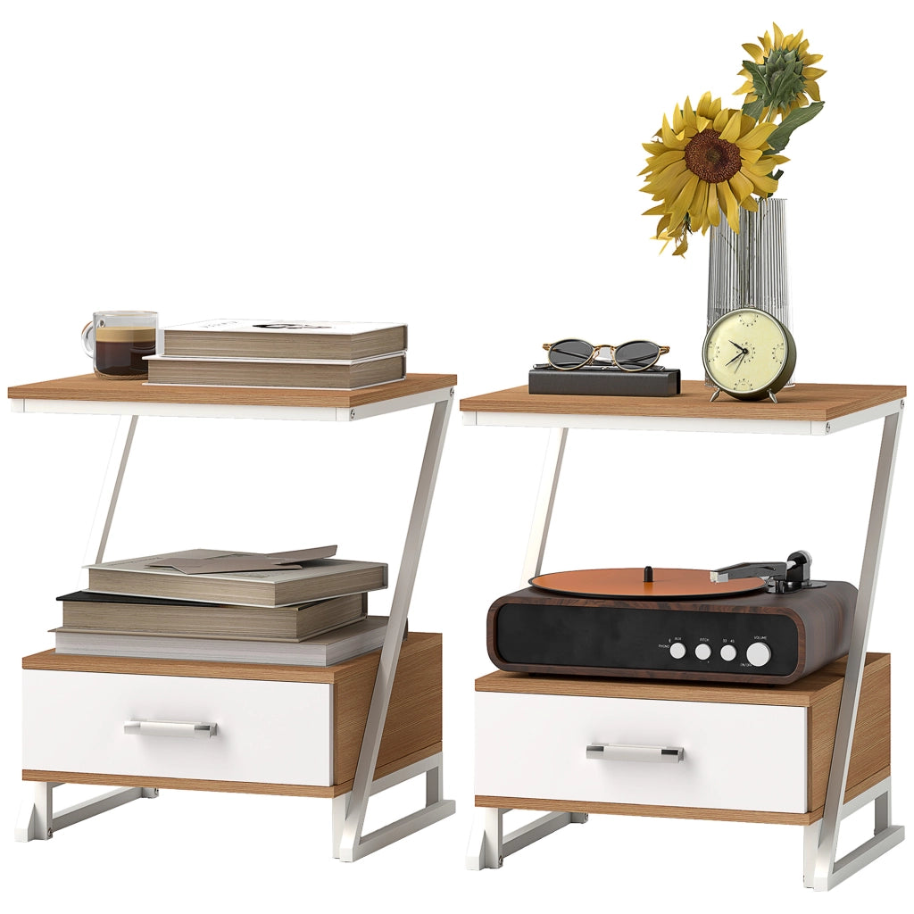 Tavolino da salotto con cassetto e ripiano ¨C zephmum ¨C naturale 40x35x50 cm