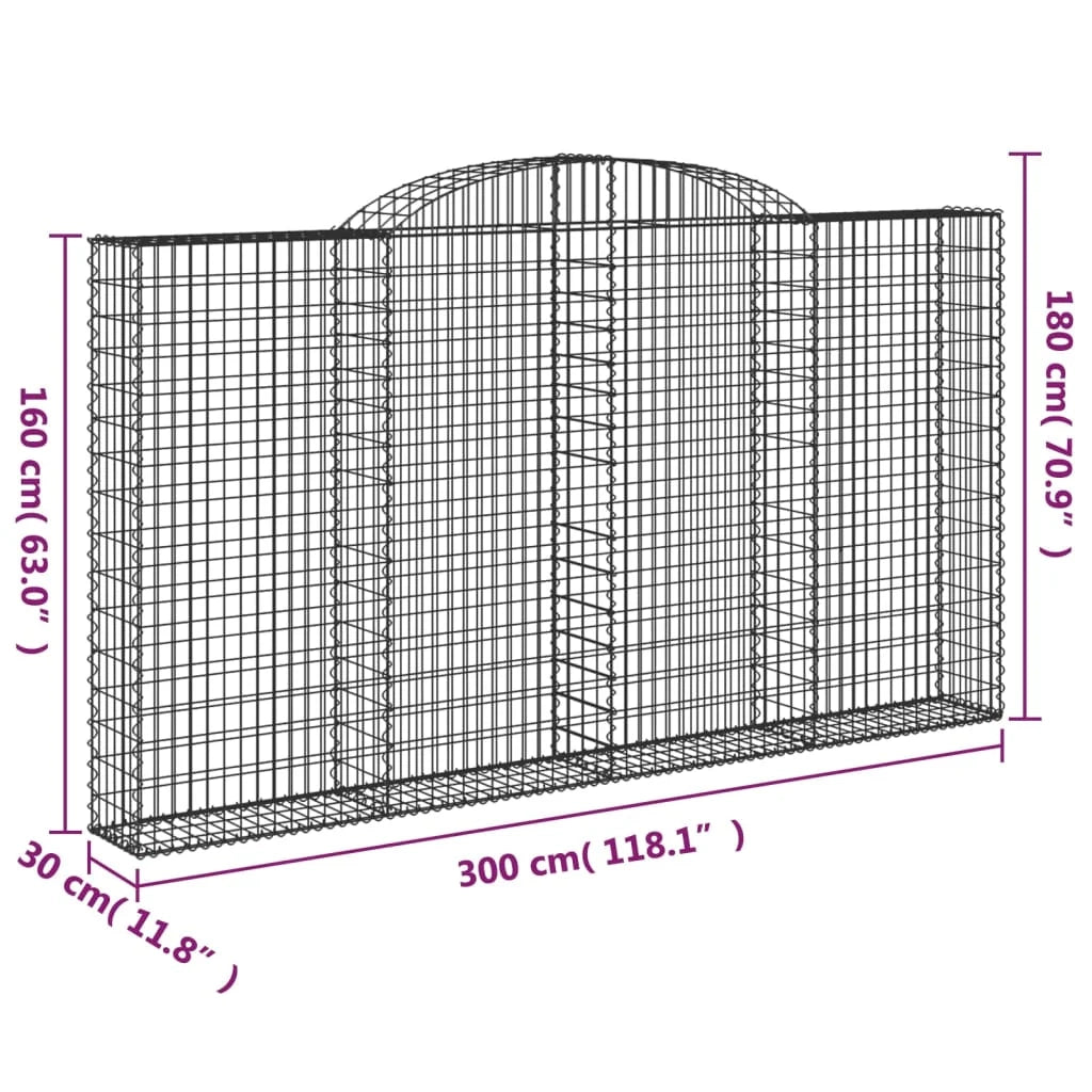 Set di 2 gabbioni ad arco per recinzione gabbia o muro di contenimento 300 x 30 x 160/180 cm ferro zincato argento 02_0041367
