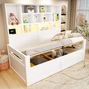 Letto contenitore 90x200 cm con sollevamento idraulico; LED; USB e ripiani portaoggetti; MDF bianco