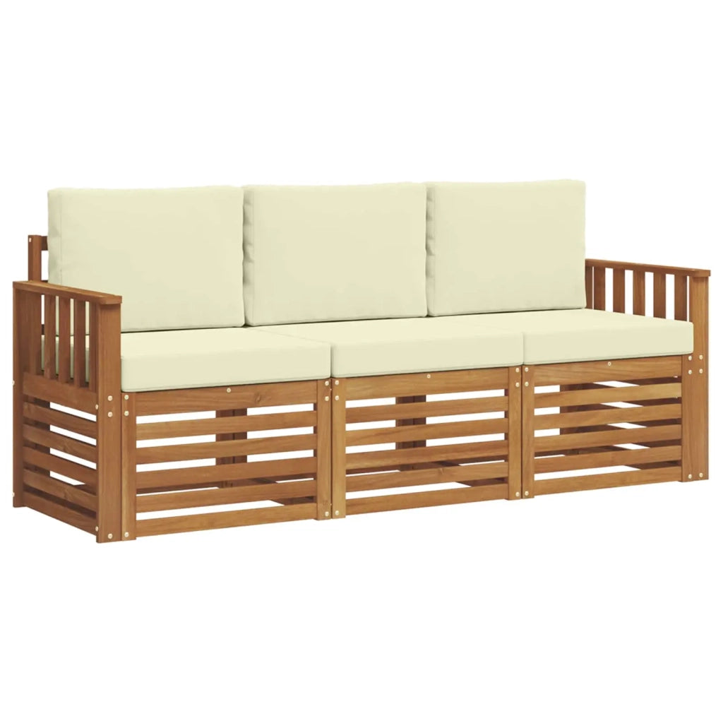 Set divani 3 pz Naturale e Crema Legno di Acacia Massello 3374280