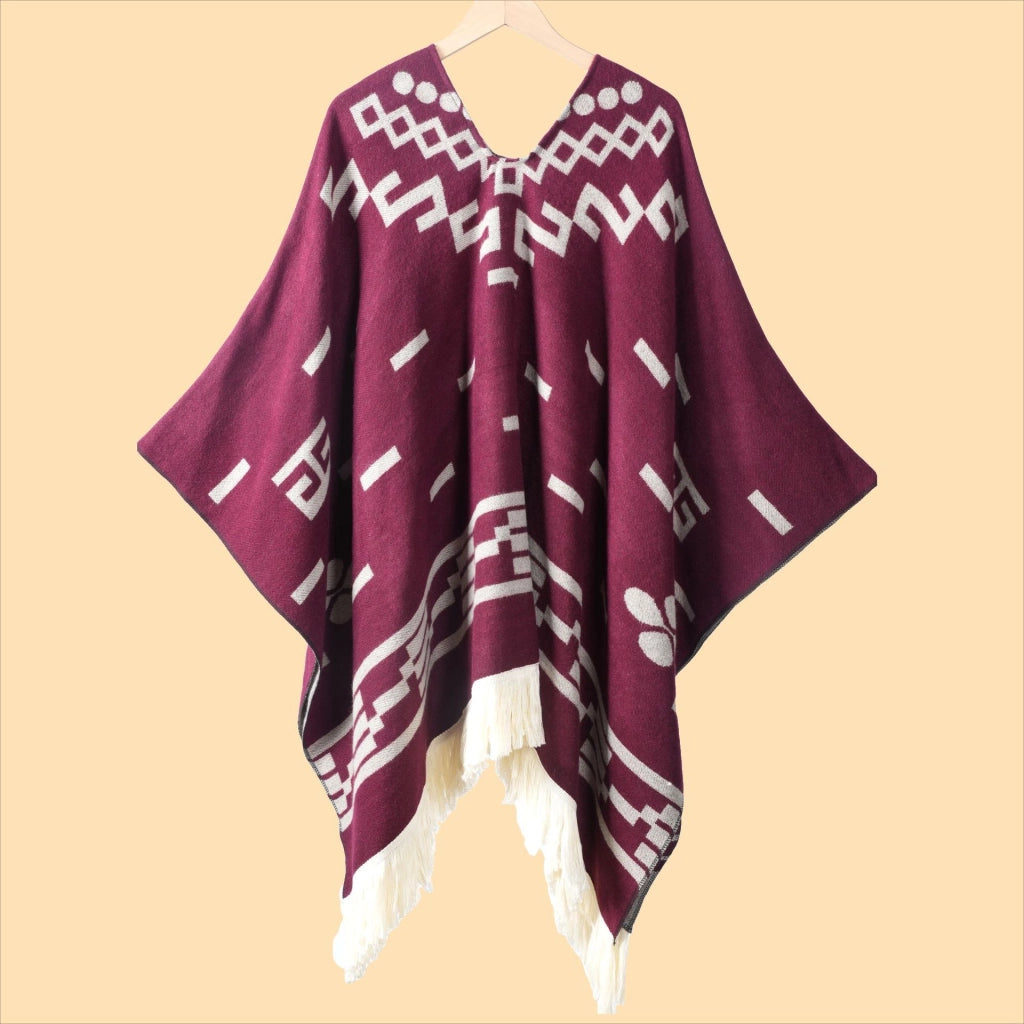 Sciarpa da viaggio da donna in stile vintage con frange, mantello esterno, cappa