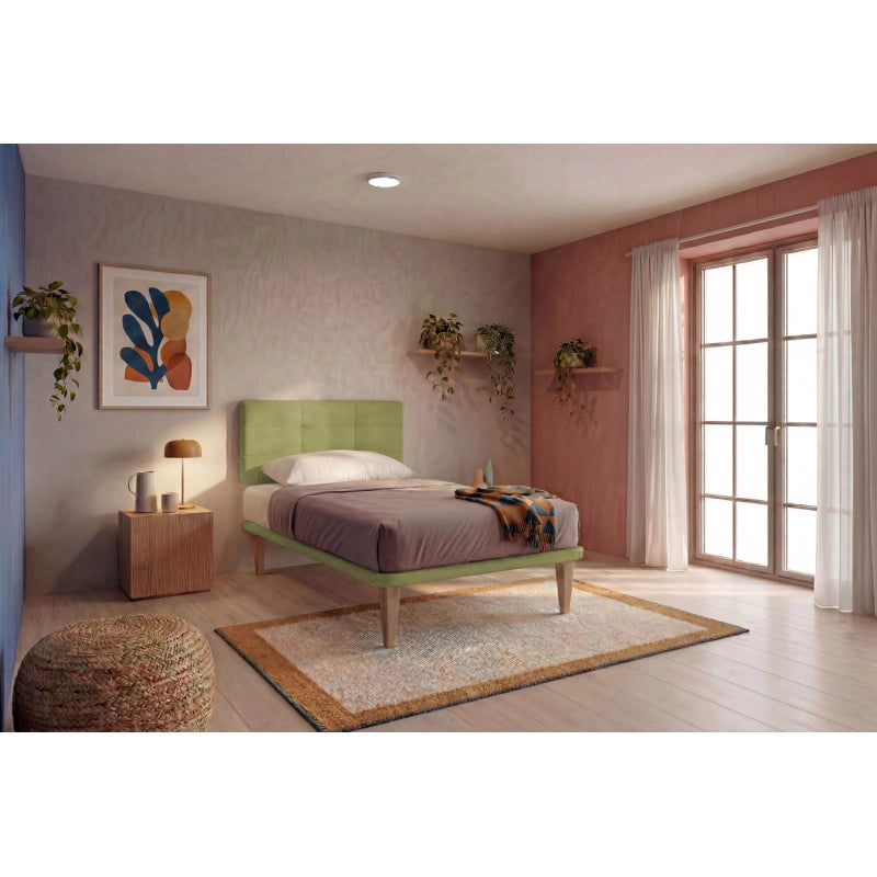 Letto imbottito Singolo 80x200 cm Square - Con rete,Microfibra,Tè verde