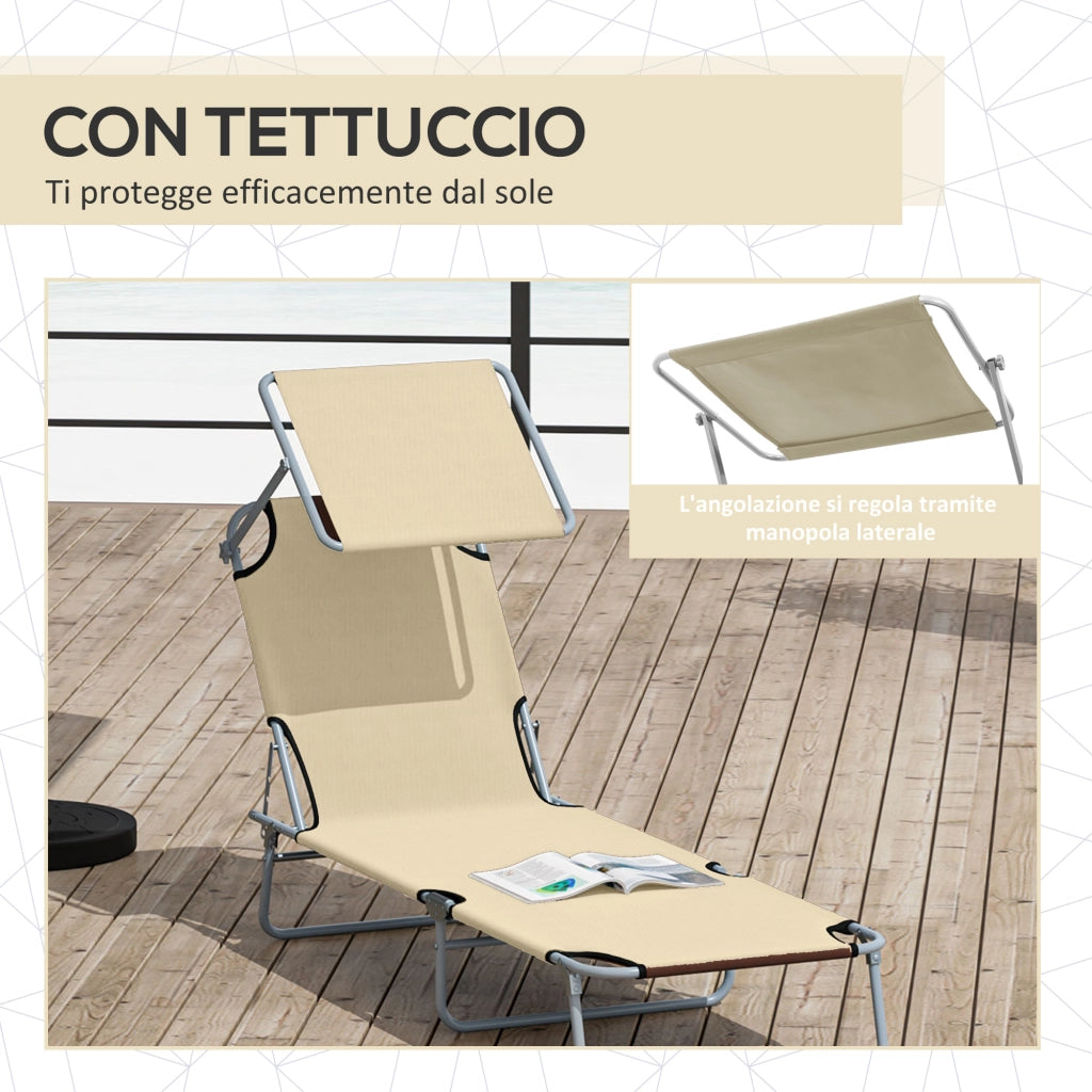 Sdraio Pieghevole da Giardino con Tettuccio e Schienale Regolabile ¨C Zephmum ¨C Beige