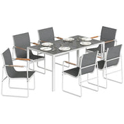 Set Giardino con Tavolo in Vetro e 6 Sedie ¨C Minimal ¨C Bianco e Grigio