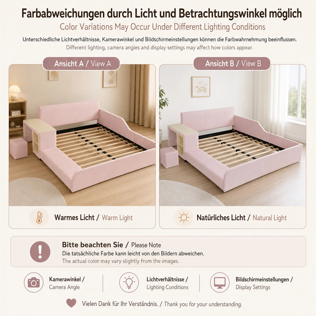 letto imbottito velluto rosa 140x200 cm