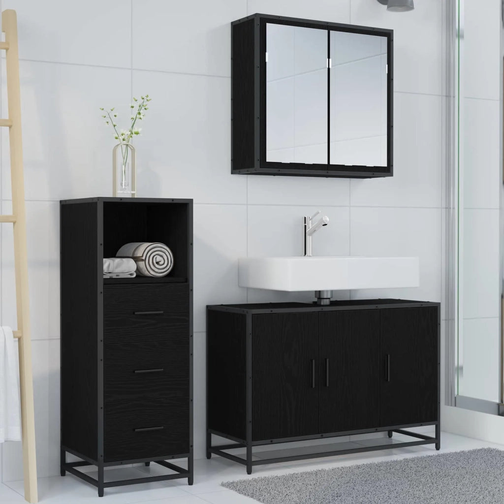 Set di mobili per il bagno 3 pcs Rovere Nero Legno multistrato