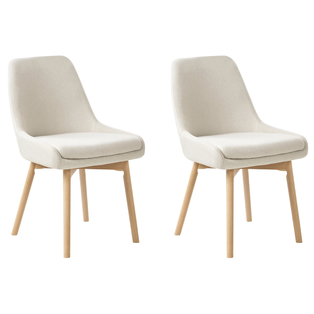 Set di 2 Sedie da Pranzo Gambe in Legno e Tessuto bianco sporco  Sedile spesso imbottito