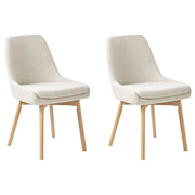 Set di 2 Sedie da Pranzo Gambe in Legno e Tessuto bianco sporco  Sedile spesso imbottito