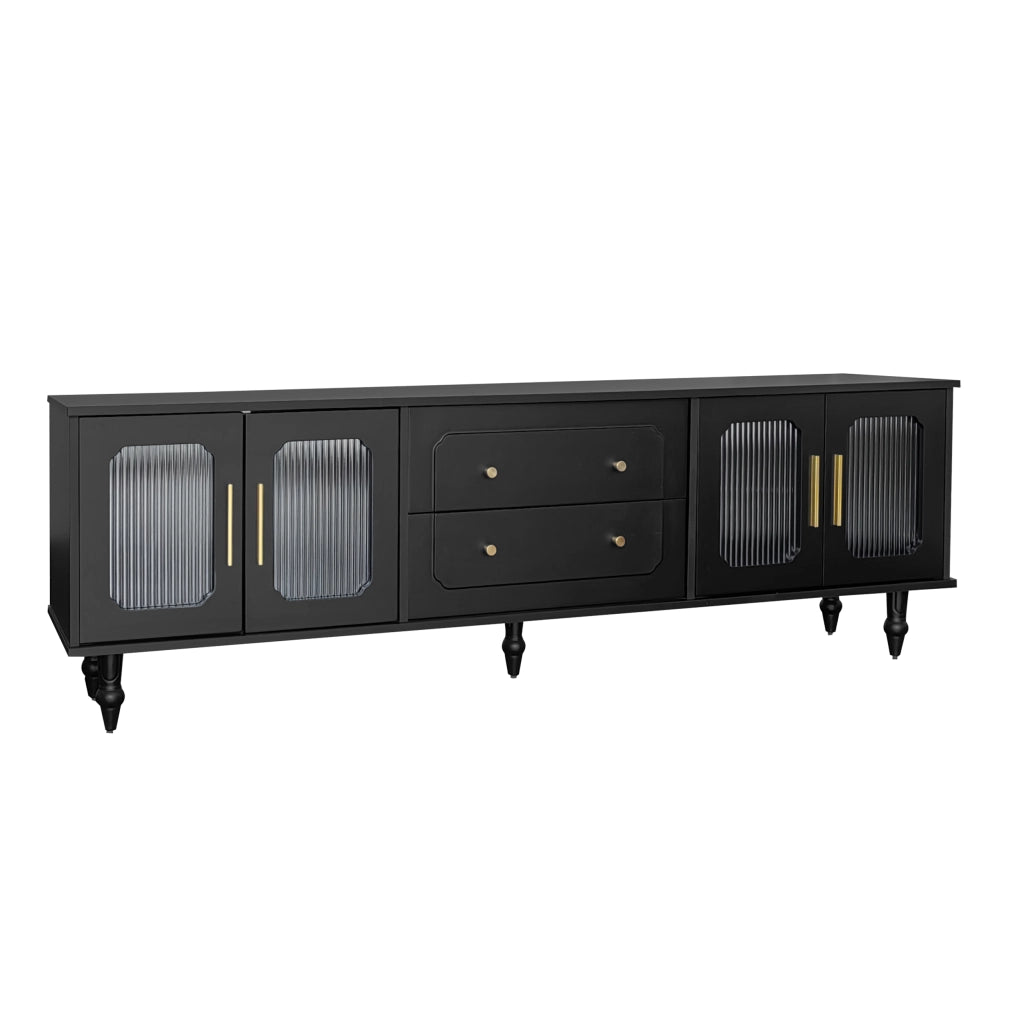 Mobile TV Basso Stile Retr¨° ¨C MINIMAL ¨C Legno Massello, Porta in Vetro, Nero