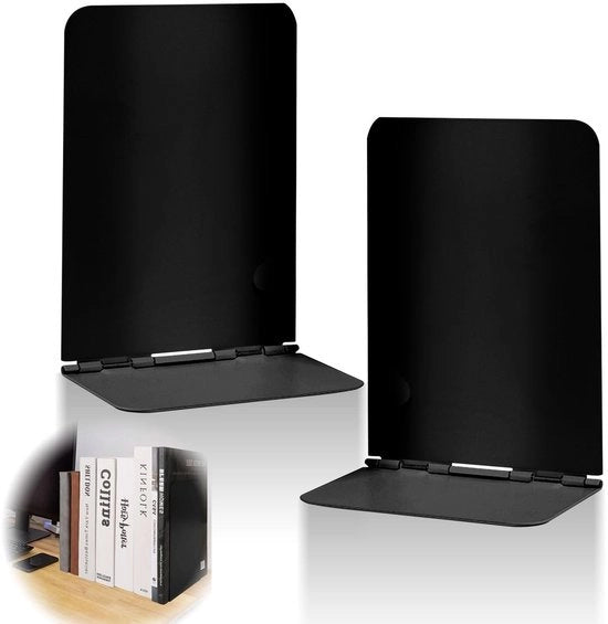 Supporti libri pieghevoli in metallo nero, 2 pezzi, 190 x 135 x 90 mm, spazia risparmiante, libreria per libri