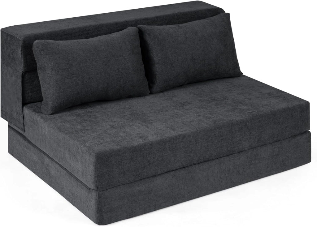 3 in 1 Divano Letto Pieghevole, Poltrona Letto Convertibile con 2 Cuscini, Divano a 2 Posti in Tessuto Chenille, per Soggiorno Camera da Letto Ufficio (Beige,L)