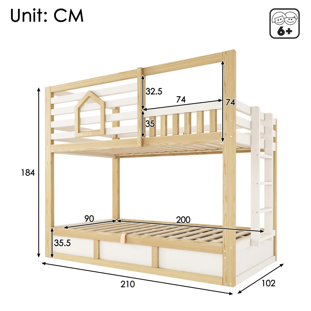 Letto a castello per bambini 90x200 cm con vano idraulico