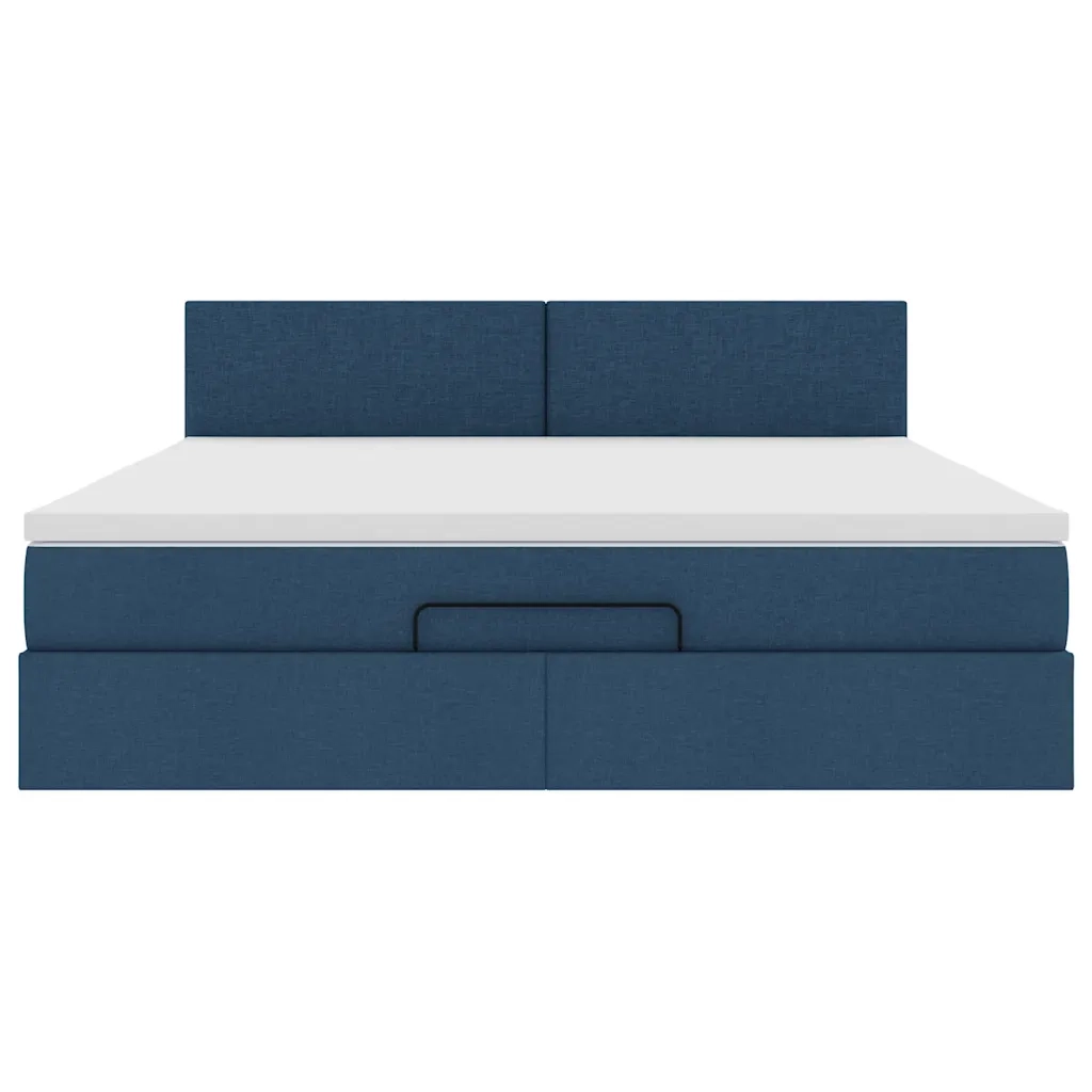 Struttura Letto Pouf con Materasso Blu 160x200 cm in Tessuto