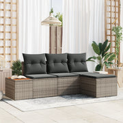 Set Divano da Giardino 4 Pezzi con Cuscini Grigio Polyrattan Acacia
