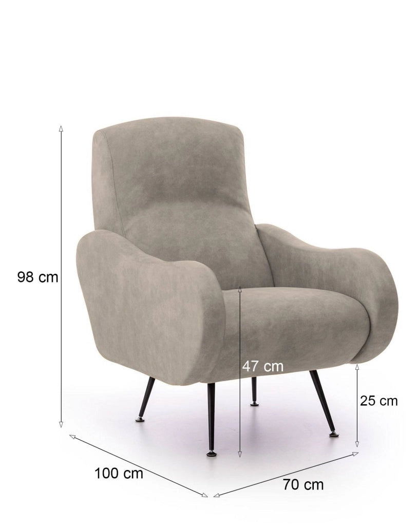 Poltroncina Lasnigo, Poltrona Braccioli Made in Italy, 70x100x98h cm Grigio Tortora