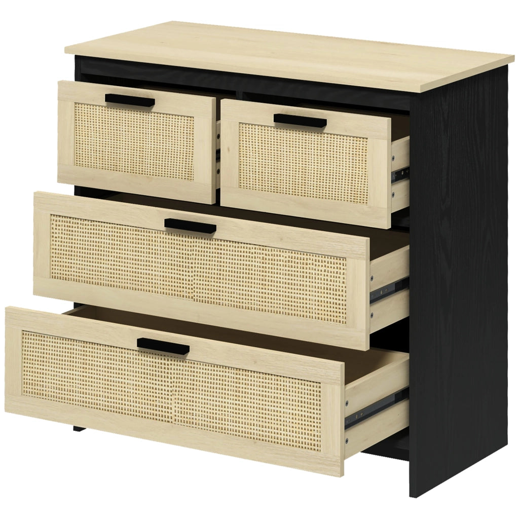Cassettiera 4 Cassetti in Truciolato e Rattan ¨C Zephmum ¨C 80x38x80 cm
