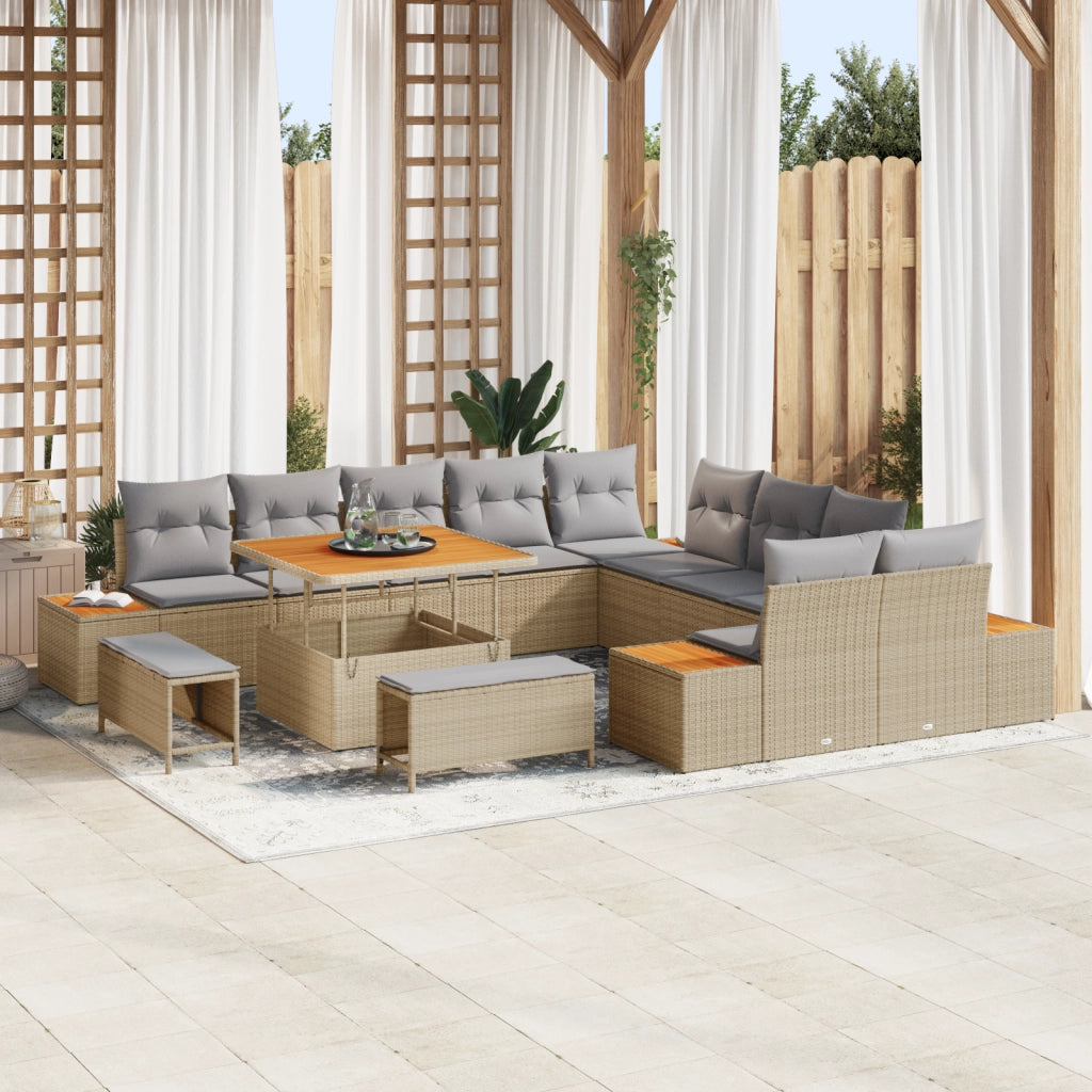 Set di divani da giardino  da 13 pezzi con cuscini beige in polyrattan
