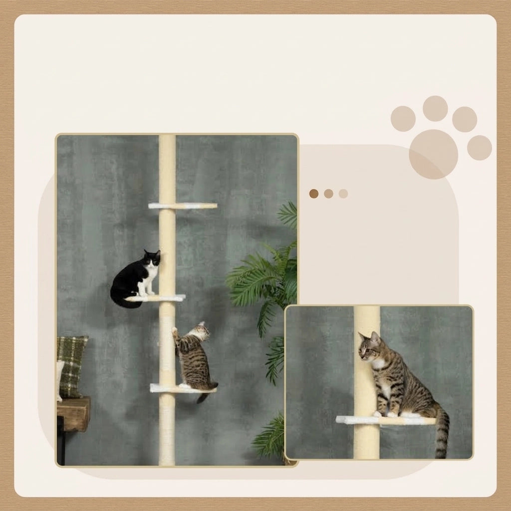 Tiragraffi per Gatti da Pavimento a Soffitto con Pali in Iuta; Regolabile 220-260 cm