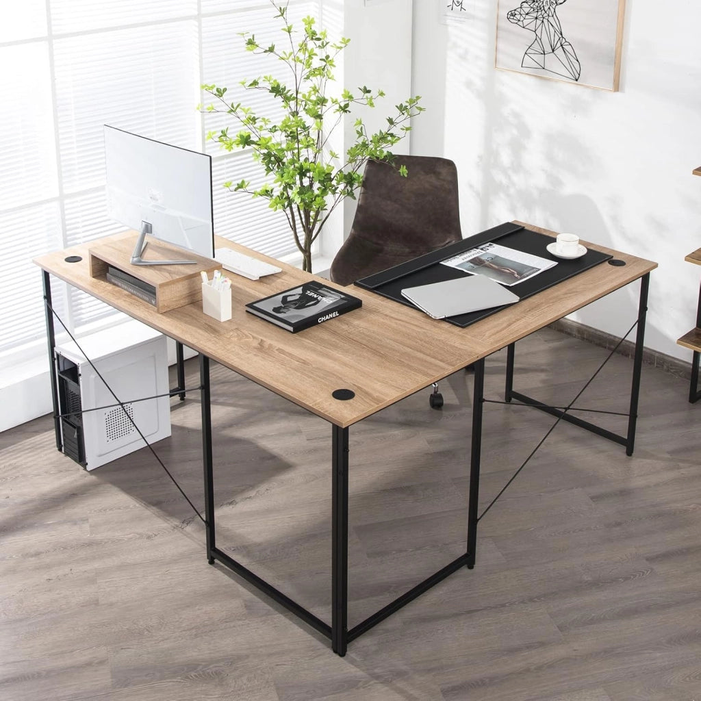 Scrivania Angolare a Forma di L, Telaio in Metallo Stile Industriale, Scrivania per Computer in 2 Forme Diverse per 2 Persone, 150 x 150 x 74 cm/240 x 60 x 74 cm, 3 Colori