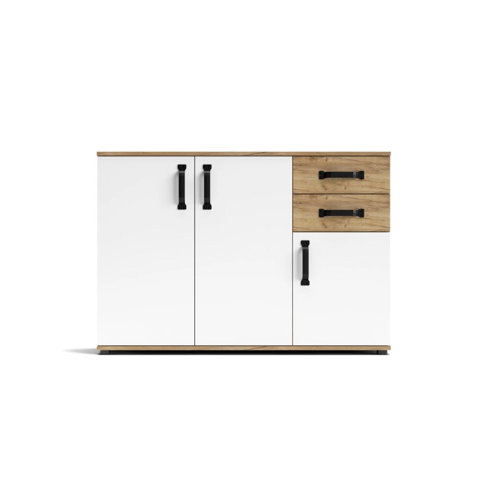 Credenza rovere bianco 3 ante e 2 cassetti 120x32x83 Mosso MO4