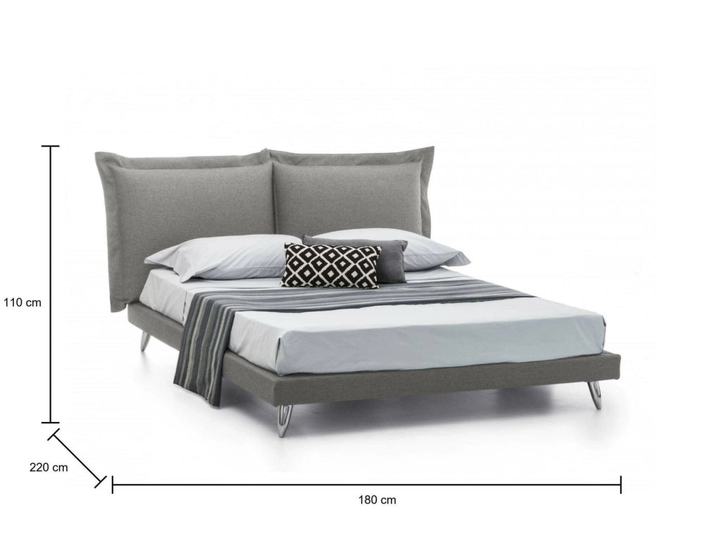 Letto matrimoniale Anatoly, Letto fisso in tessuto con piedini, Made in Italy, adatto per materasso 160x190 cm, Grigio