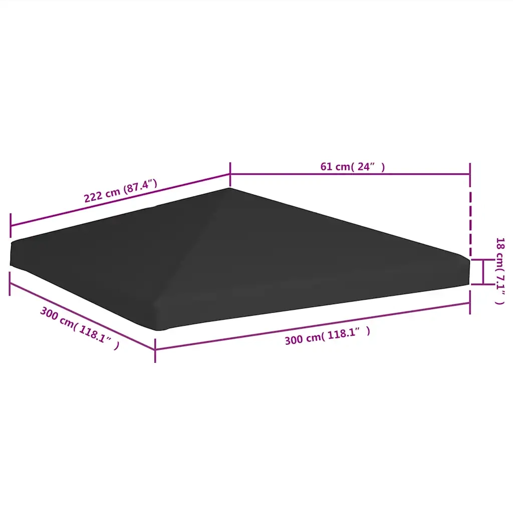 Copertura Superiore per Gazebo 270 g/m2 3x3 m Nera CFW2461670
