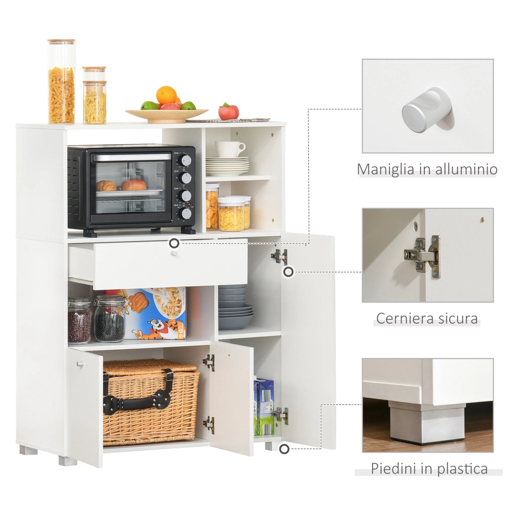 EasyComfort Mobile Cucina per Microonde con Armadietti, Mensole e Cassetto, Credenza Moderna in Legno 90x40x120cm Bianco