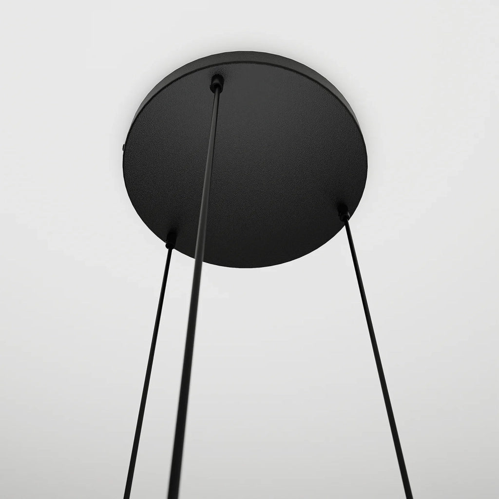 Lampadario 3 Luci Fuxi Base Tonda In Acciaio Nero E Vetri Trasparente