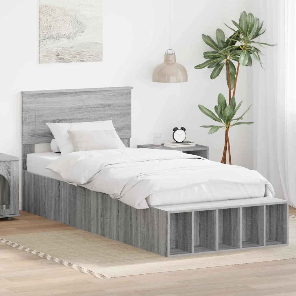 Struttura del letto con lo scaffale Grigio Sonoma 100 x 200 cm