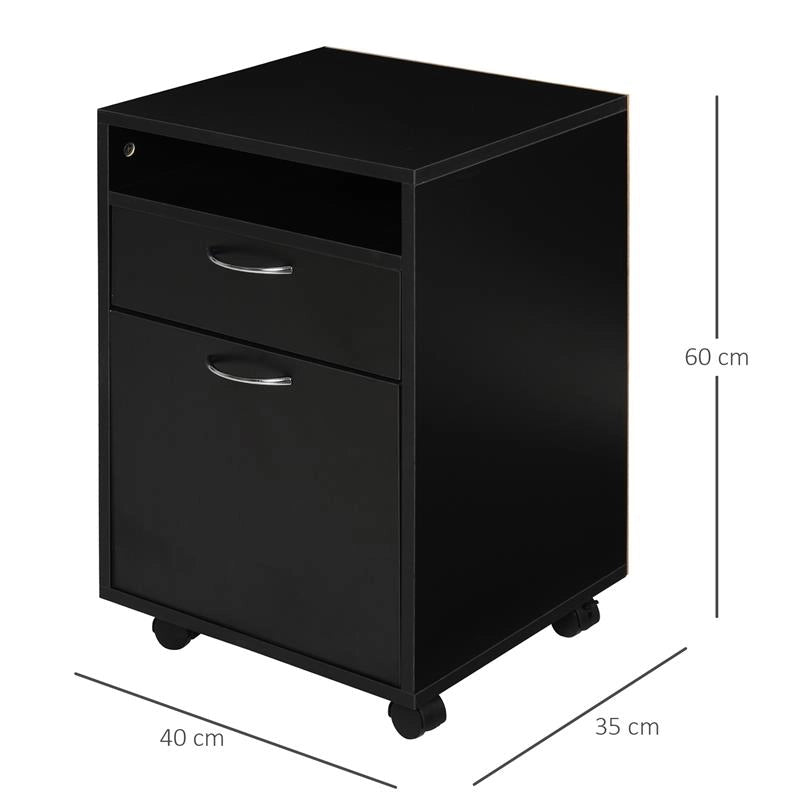 CASSETTIERA PORTADOCUMENTI DA UFFICIO CON RUOTE E 2 CASSETTI IN LEGNO NERO