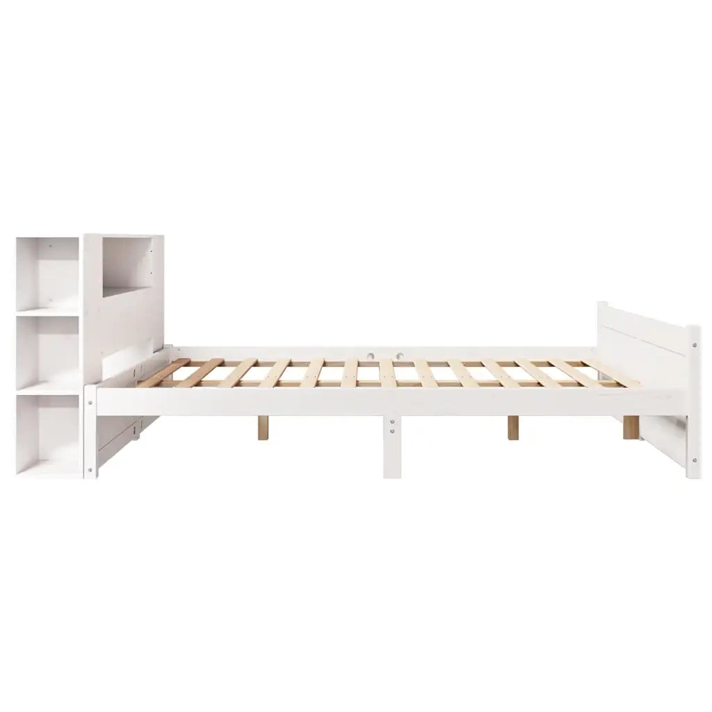 Letto Libreria senza Materasso-Struttura Letto con contenitore Bianco 150x200 cm Legno di Pino 958656
