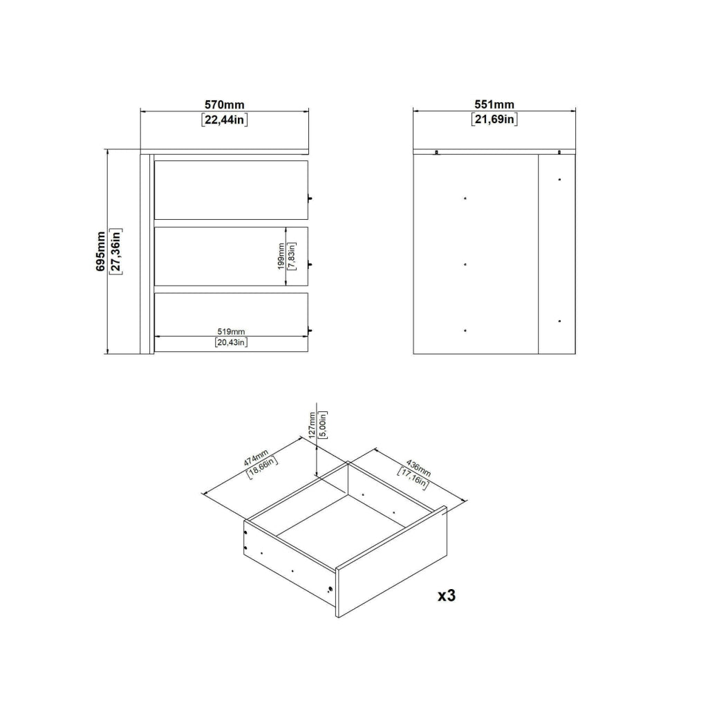 Cassettiera Giacarta, Settimino multiuso, Comò camera da letto, Mobile con cassetti, 57x55 h70 cm, Bianco
