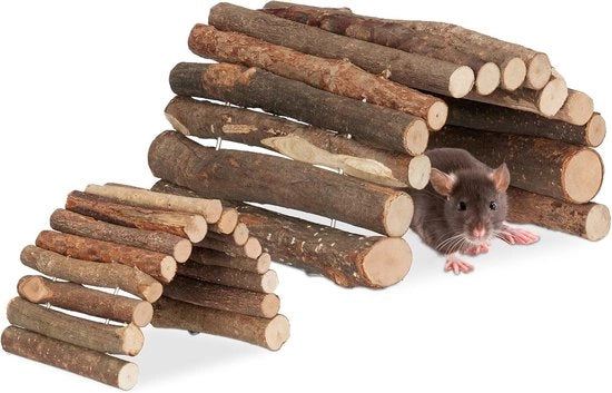 Due passerelle flessibili per roditori - set di 2 accessori per gabbia per topi e hamster - 2 dimensioni - tunnel in legno - naturale