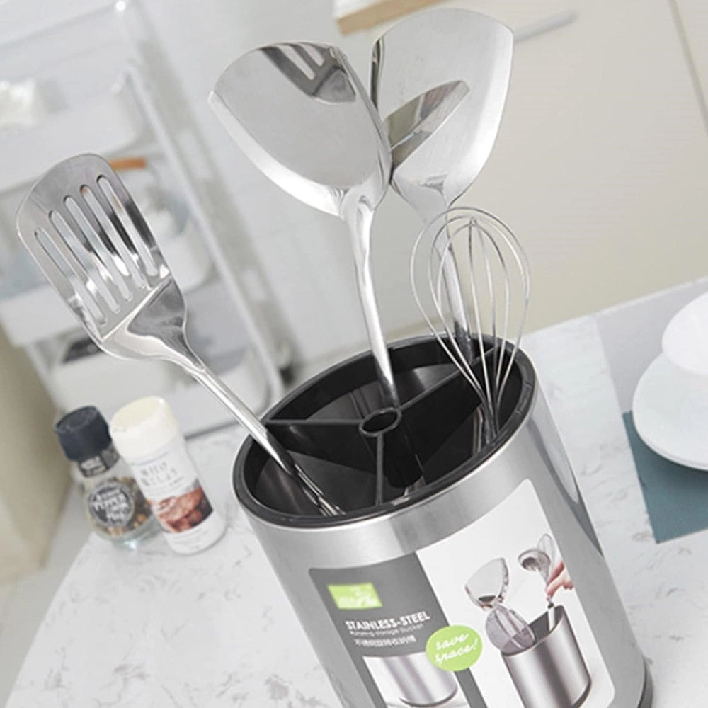 Trade Shop - Scolaposate In Acciaio Organizer Per Posate Contenitore Rotondo Portautensili Da Cucina -