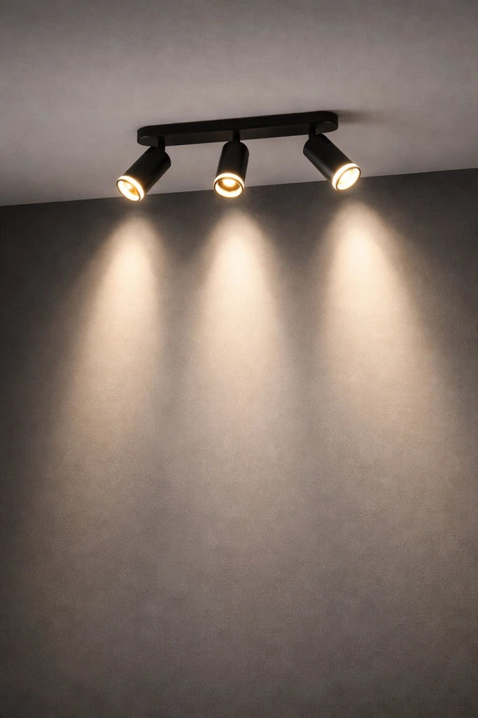 Plafoniera 3 Faretti Orientabili GU10 Nero, Portafaretto Soffitto Moderno in Alluminio, Attacco GU10 Max 35W, Spot Cilindrici Direzionabili per Cucina Corridoio Camera, Lampadine Non Incluse
