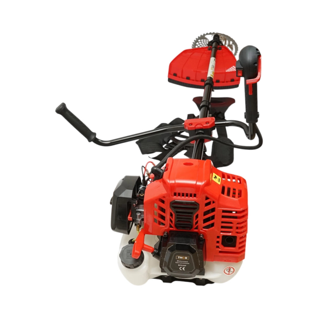 Decespugliatore a benzina professionale Premium da 3 CV, 2T 52 cc, velocità 7500 giri/min, disco 3T/40T, tamburo portafilo, kit accessori incluso THOR