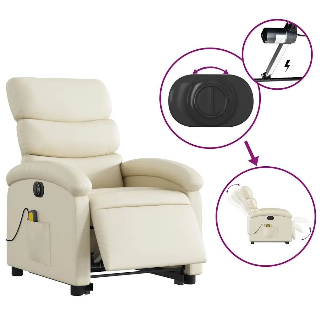 Poltrona Alzapersona Elettrica Reclinabile Crema in Similpelle 3204062