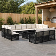 Set Divano da Giardino 14 pz Nero e Bianco Crema polyrattan 3437320
