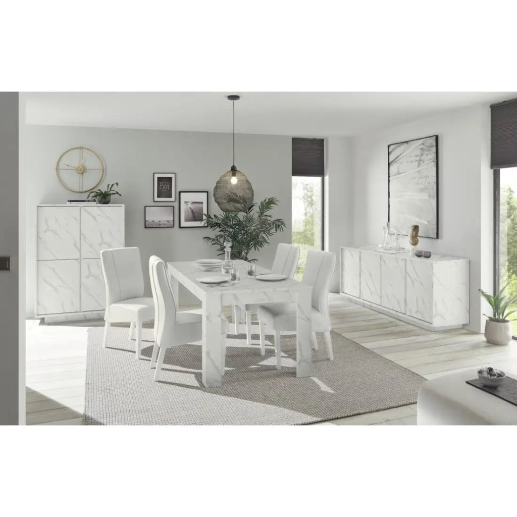 Tavolo COLOMARMO, colore bianco effetto marmo - Ideale per una sala da pranzo di design e alla moda.