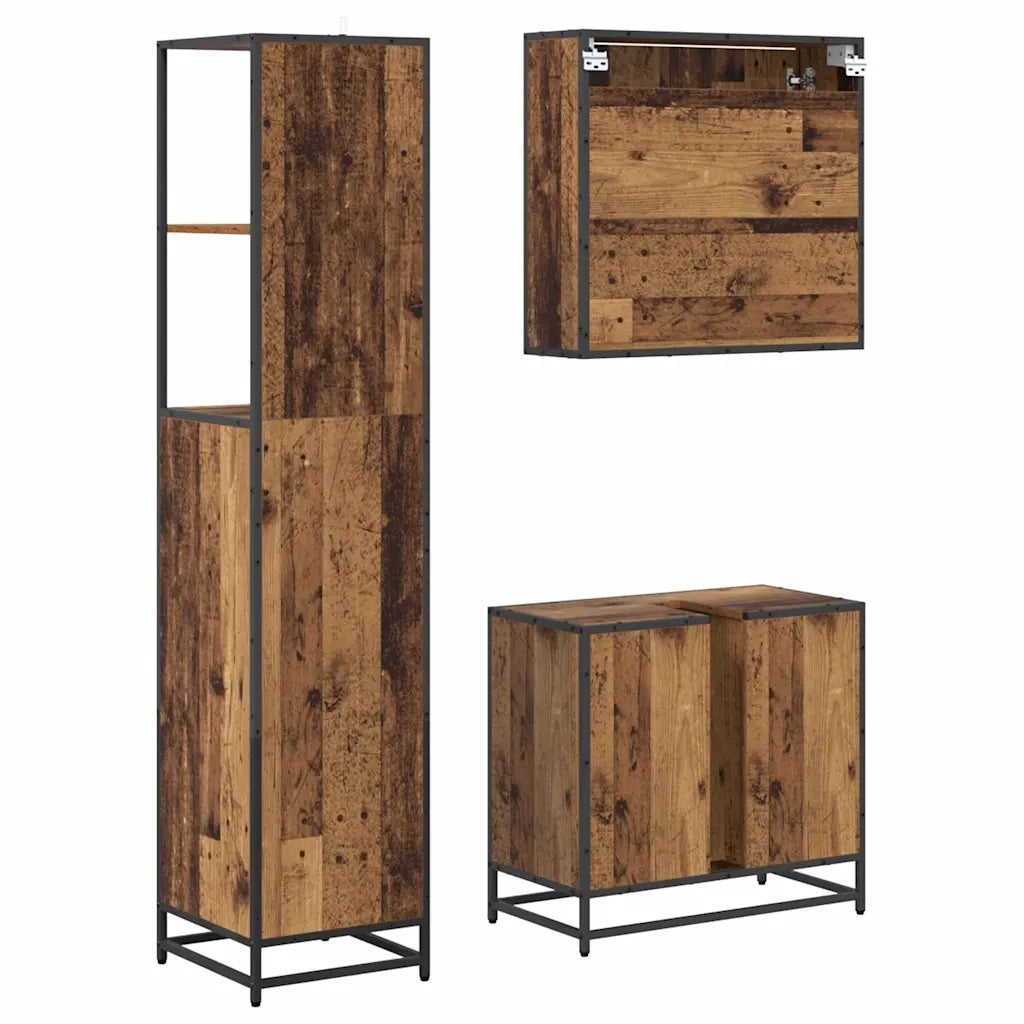Set di mobili per il bagno con cassetto 3 pcs Legno vecchio 3402503