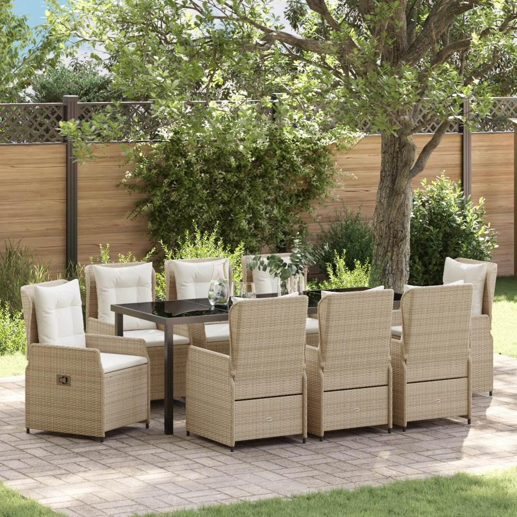 Set da Pranzo Giardino 9 Pezzi Beige Polyrattan