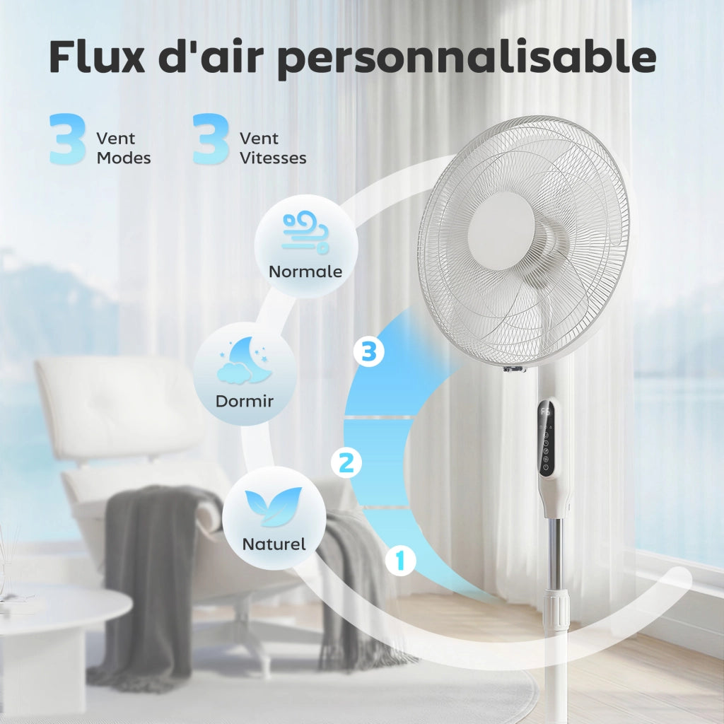 Ventilatore da pavimento 45 cm con telecomando e APP ¨C zephmum ¨C bianco