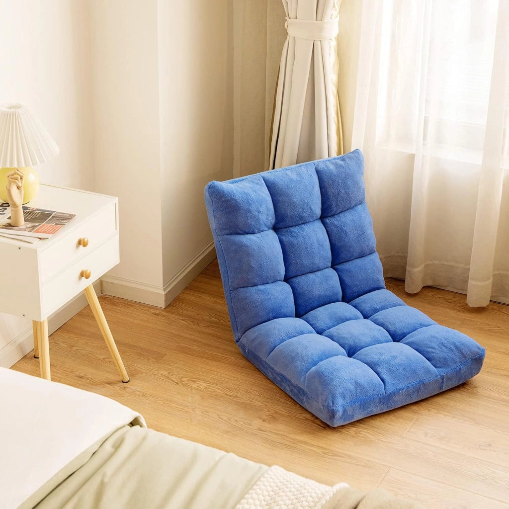Sedia da Pavimento, Sedia Imbottita Regolabile in 14 Posizioni, Poltrona Salotto per Relax, Yoga, Lettura (Blu)
