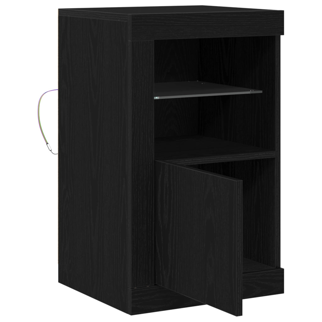 Side Cabinets con luci LED 2 pezzi rovere nero 41x37x67 cm